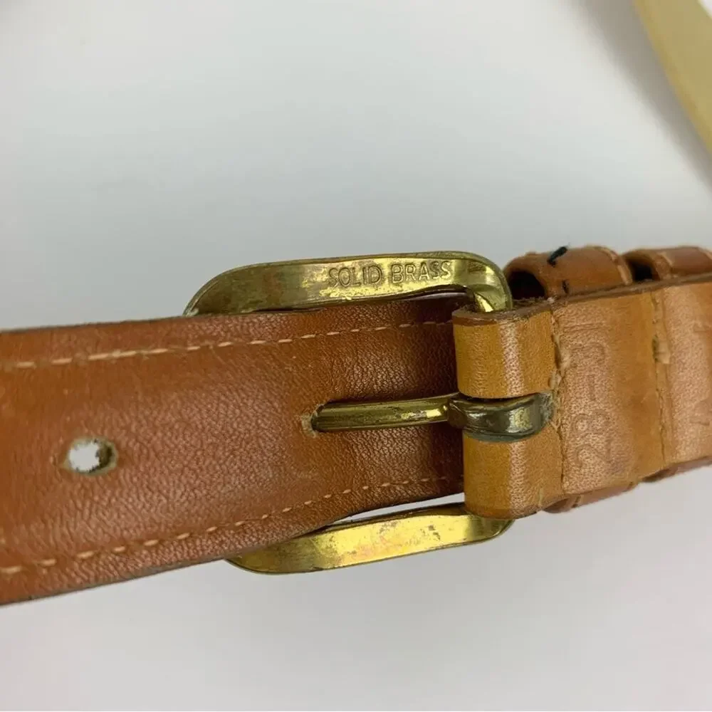 Vintage Solid Brass Leather Elastic Braided Stretch Belt 28-31
